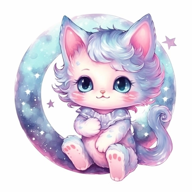 A cute little kitten sitting on the moon.