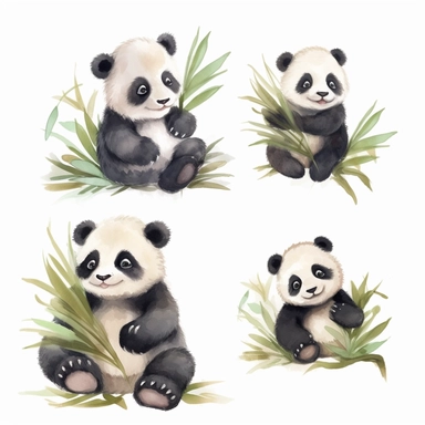 Create a watercolor illustration clipart of a playful cute Baby Panda Farming, with its full body visible. Use soft, flowing brushstrokes and a warm, inviting color palette to create an image that is both charming and whimsical. Incorporate intricate details like the motion of Baby Panda Farming to create a lifelike, realistic image. Can add other elements to the illustration like related item to play to create playful scene. Use white background to allow the watercolor textures to shine through
