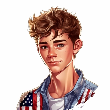 Cute Beautiful teen boy face Veteran 4th of July Sublimation Clipart,Cartoon,hyper realistic, intricate detail, illustration style,high solution,on the white background