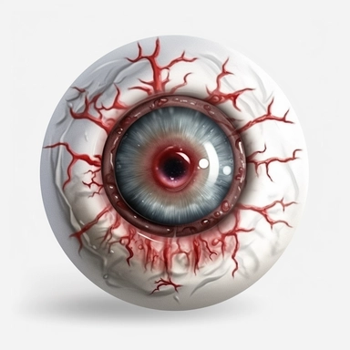 a photorealistic blind Zombie eyeball, clipart, white background