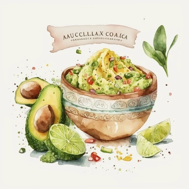 mexican guacamole, watercolor clipart, cute, nursery art, white background