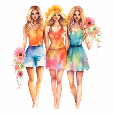 watercolor clipart of bachelorette party, templates, 2D, isolated background,