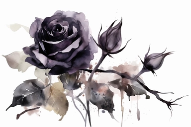 Halloween black rose Flower watercolor clipart, Delicate watercolor illustration, White background, Cozy, clear picture, 8k, hd, isolatee on a white background