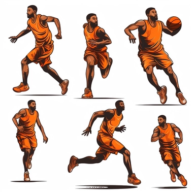 Clipart basketball player with a ball in different poses. On a white background without shadows.