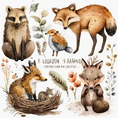 Woodland Animals Clipart Watercolor, Nursery Clipart, Fox, Bear, Deer, Hedgehog,Transparent background PNGs, no text, no alphabet, no typography