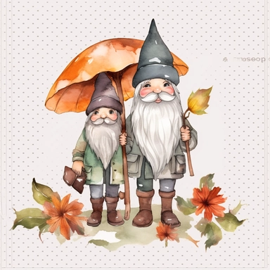 watercolor, fall Gnome Couple and Halloween Decor png Full body realistic cartoon in 32K UHD cute. 15 cm thick outline. Black color. There was no shadow on the ground. 8k with realistic watercolors and detailed illustrations. PNG clipart, transparent white background