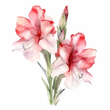beautiful elegant simple top of gladiolus flowers, clipart watercolour style, isolated white background, 8k