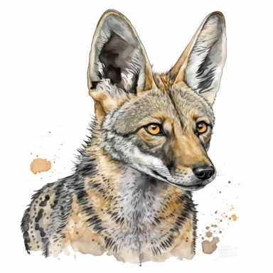 watercolor jackal, white background, clipart