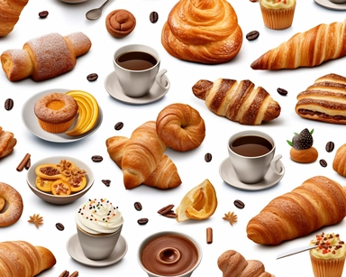 realistic image bakery and coffee shop photo clipart pattern on white background