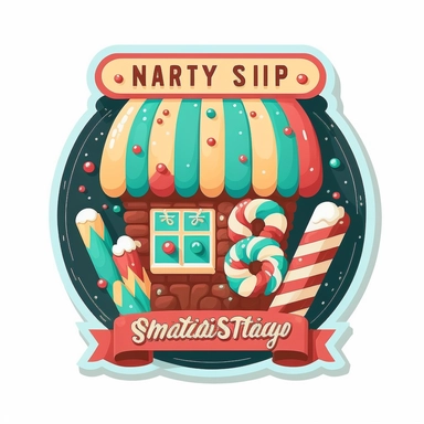 vector sticker design, Christmas Candy Shop clipart, white background, flat colors