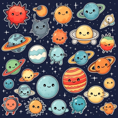 Solar system clipart commercial use, planets vector graphics, Space clipart, kawaii clip art