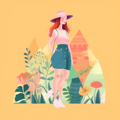 women knee length fashion, ecology concept, clip art, bright pastel ,