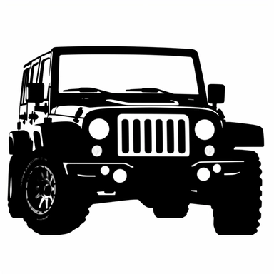 Jeep Wrangler SVG, Clipart Vector Clip Art Graphics, Metal Art Cut Ready, all colors are black and white, transparent background, the hood of the car facing towards me