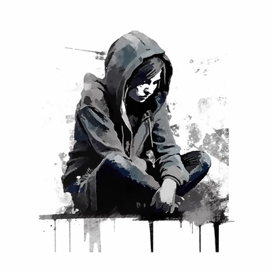 sad, lonely, hopeless, depression, dark, expressionism, artistic clipart border, white border, cutout border, borderless design