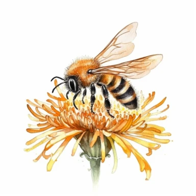 Bee collecting nectar from a flower, Clipart, Ilustration, White background