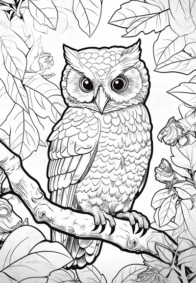 simple and easy coloring page design, coloring page for adults, owl in Amazon Rainforest cartoon character silhouette illustration cliparts image, kimoicore, high resolution, #screenshotsaturday, whimsical children's book illustrator, Kęstutis Kasparaviči