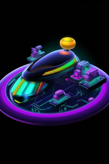 isometric game sprite, clipart, futuristic hovercraft concept, gaming asset, sci-fi, fun, creative, cartoon render, hyper-detailed, bright colors, black background, inspired by one random famous product designer, inspired by one random famous artist, inspired by one famous architect