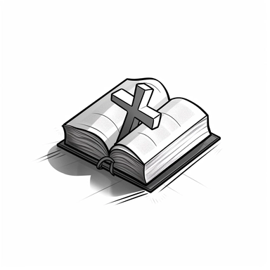 Bible book with a cross on it, Line art style, clipart solid white background