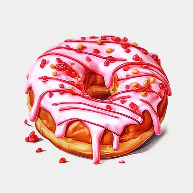 watercolor, strawberry drizzle donut, detailed, sticker, clipart, white background