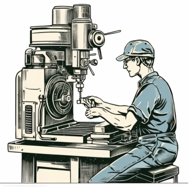 clipart of a machinist operating a CNC verticle milling machine, realistic, high definition, contour, white background