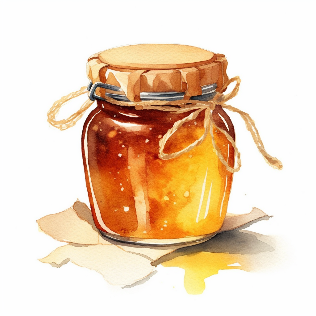 A captivating watercolor clipart illustration of a sealed jar of honey ...