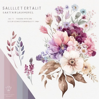 Wildflower Clipart Watercolor Floral Wedding Spring Flowers Premade Corner Arrangement. Bachelorette party, pink, blue, purple and brown pastel colors on white background FOR GIFT CARD, WEDDING INVITATIONS
