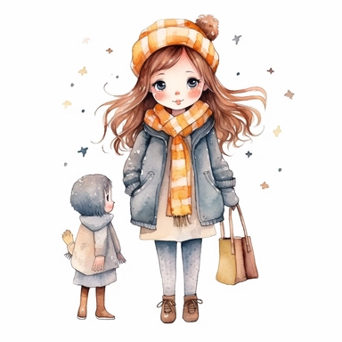 cute girl, clipart, planner girl clipart, cottagecore, watercolor, standing, separated