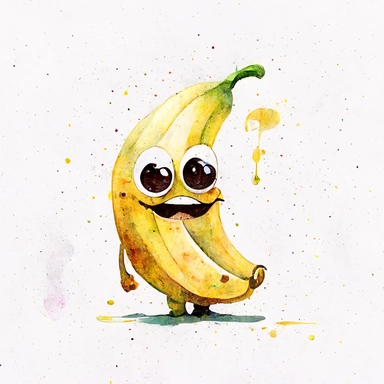 Banana - cartoon character white background clipart watercolor