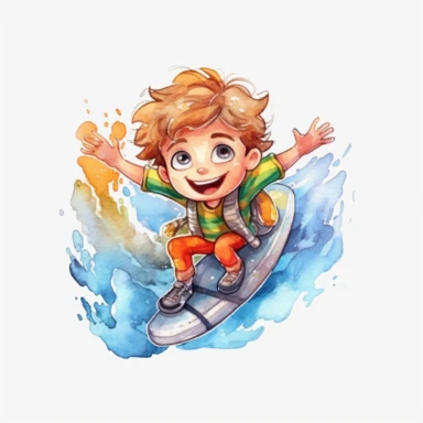 kid sticker, fun, adventure, clipart, water colour, 8K, stunning, 2d, q 2, v 5
