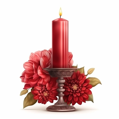 one red Vintage candle holder with flowers Clipart, white isolated background, space out, hd, 8k, realistic
