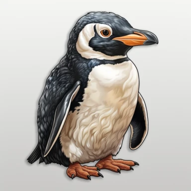 cute pinguin, realistic, ultradetailed, watercolor, clean edges, no background, no shadow, no shadow in the background, clean edges, no splashes, no cropping, white outline, clipart, sticker outline