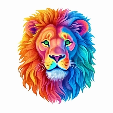 Cute Beautiful Rainbow Lion Pride LGBT Clipart,Cartoon, hyper realistic, intricate detail, illustration style,high solution,on the white background