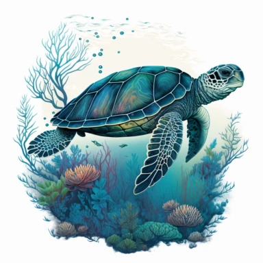 Create a serene and captivating clipart image of a majestic turtle, showcasing its grace and beauty. The artwork should be clean with a focus on the intricate details and soft blending of beautiful colors. The turtle should be depicted in a peaceful and calm manner, radiating a sense of tranquility. The colors chosen should be harmonious and visually pleasing, capturing the essence of the turtle's natural environment. The background should be white or transparent, allowing the turtle to be the m