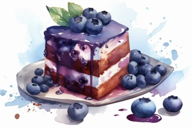 watercolor blueberry cake clipart, hd, on white background, spaced out