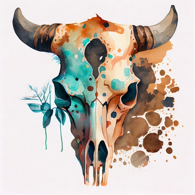 cow skull leopard print watercolour clipart