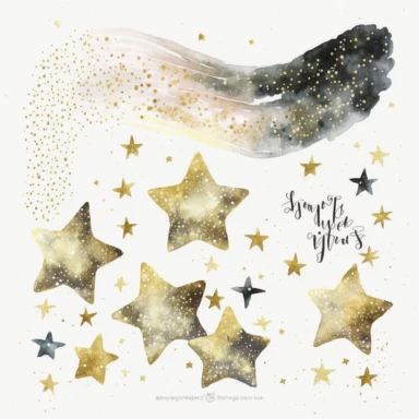 new years eve party, glitter, stars, watercolor, white background, clipart