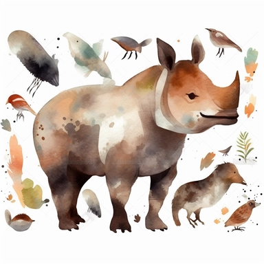 simplified single white male rhino clipart, simple shapes, no lines, no outlines, clipart most popular on etsy, featured on dribble, cartoon animals clipart, minimalist, computer vector graphic design clip art, watercolor illustration clipart, watercolour clipart, watercolor illustration for kids and children, book illustration, print on demand image, PNG transparent background