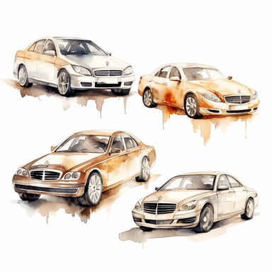 watercolor collection clipart audi bmw mercedes cars neutral colors on white background