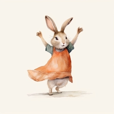 adorable bunny dancing, handpaint watercolor, high resolution, cartoon style, watercolor clipart,