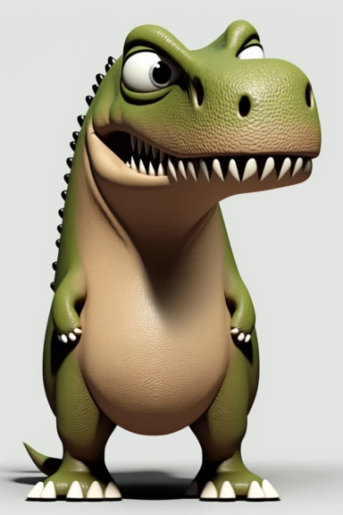 no text, 3d whole body clipart of a carnotauruss dino, cartoon network style, friendly face, head unproportionally bigger than body, detailed body shape, front shot, insanely big shiny eyes, caricatured face, insanely glossy, plastic like fur and skin, light background, unrealistic, 8k photography, cinematic, super cute face, Photography, Ultra-Wide Angle, Depth of Field, hyper-detailed, beautifully color-coded, insane details, intricate details, Unreal Engine, Cinematic, Editorial Photography, 