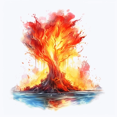 watercolor fire Enchanted Rivers, flame around, detailed, hd, clipart