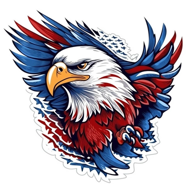 a red white and blue patriotic eagle, clip art style, white background