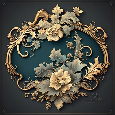 Baroque Floral Clipart, vintage antique flower overlays with ornate gold frame, no writing on the picture