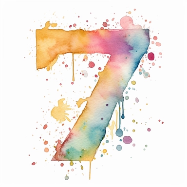 watercolor clipart of the number 7 seven in light pastel colors gold flecks girly birthday