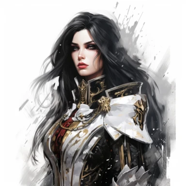 beautiful ADEPTA SORORITAS warhammer 40k fantasy character, dark hair, paint art style, clipart, white background, superrealistic, one of a kind