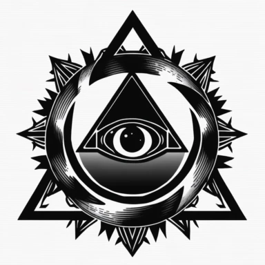 Illuminati black and white line art, white background, flat, single image clipart style