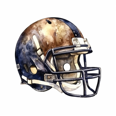 detailed watercolor football helmet , wide angle, long shot, realistic, isolated on white background, clipart