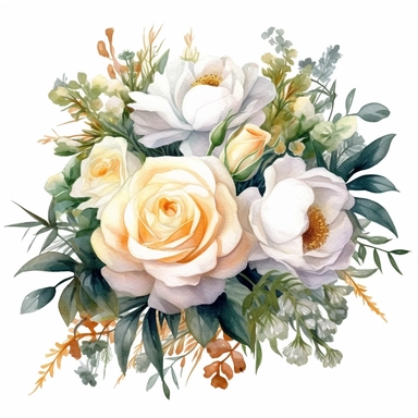 wedding day catholic white church, peonies flowers, watercolor clipart, pure white background, sharp details and ultra HD