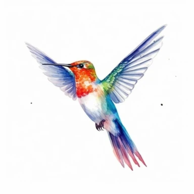 clipart, humming bird on tree, solid watercolor art style, ultra realism, pure white background