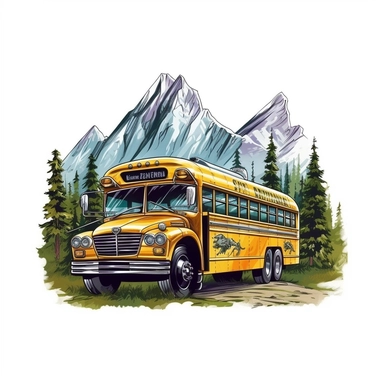 School Bus With Natural View, Realistic Clipart, Logo Design, High Quality, White Background